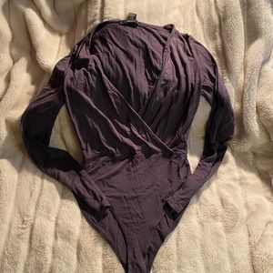 GREY LONG SLEEVE WRAP BODYSUIT